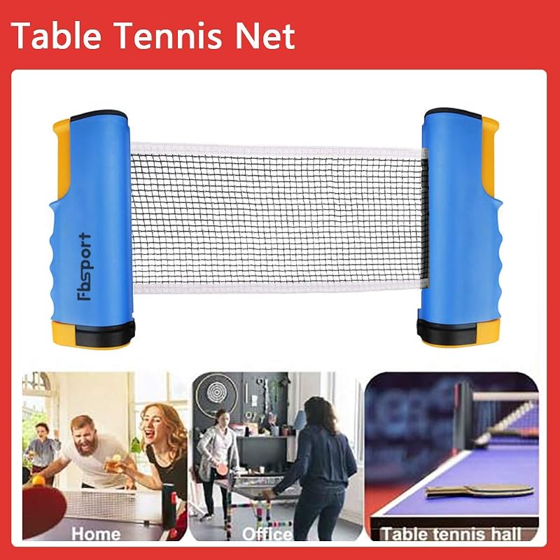 FBSPORT Asztalitenisz Szett Kék - Kihúzható Háló, 6 Pingpong Labda, Fa Ütők, Hordozható Készlet Kezdőknek és Profiknak
