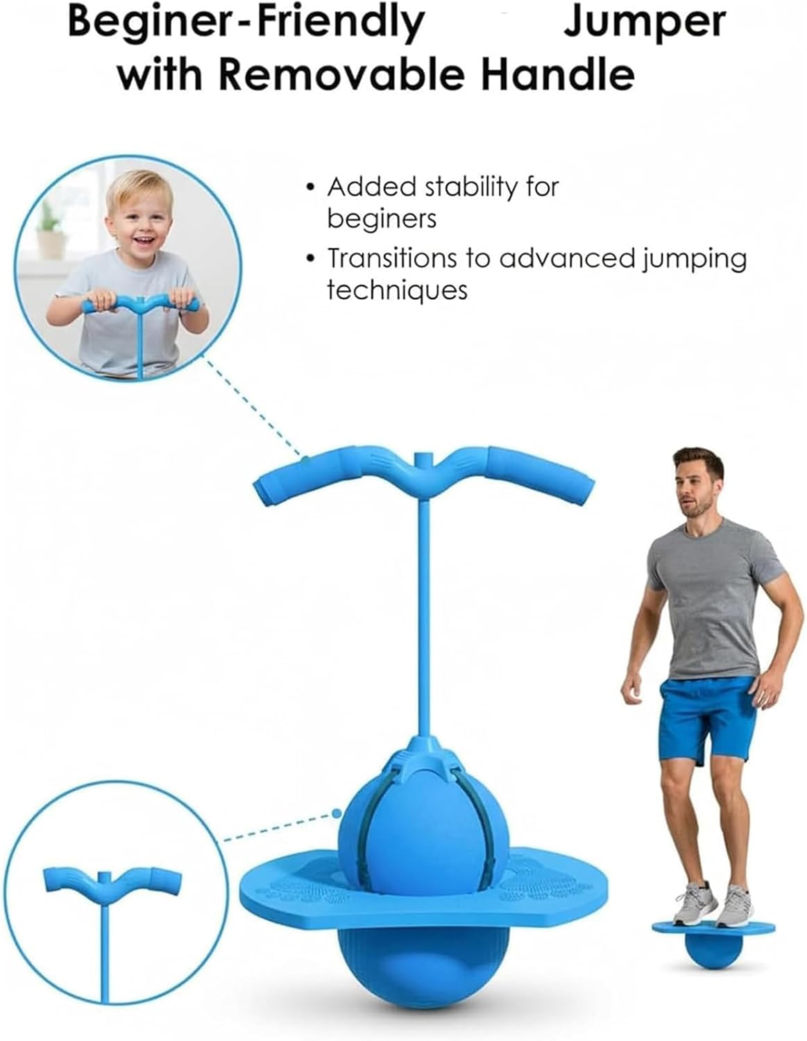 Balance Jumping Ball, Children's Balance Jumping Ball with Handle, Pogo Jumper BalanceTrainer for Beginners & Adults, Indoor Outdoor Fitness Toy for BalanceTraining and Coordination Practice, Up to 600lb