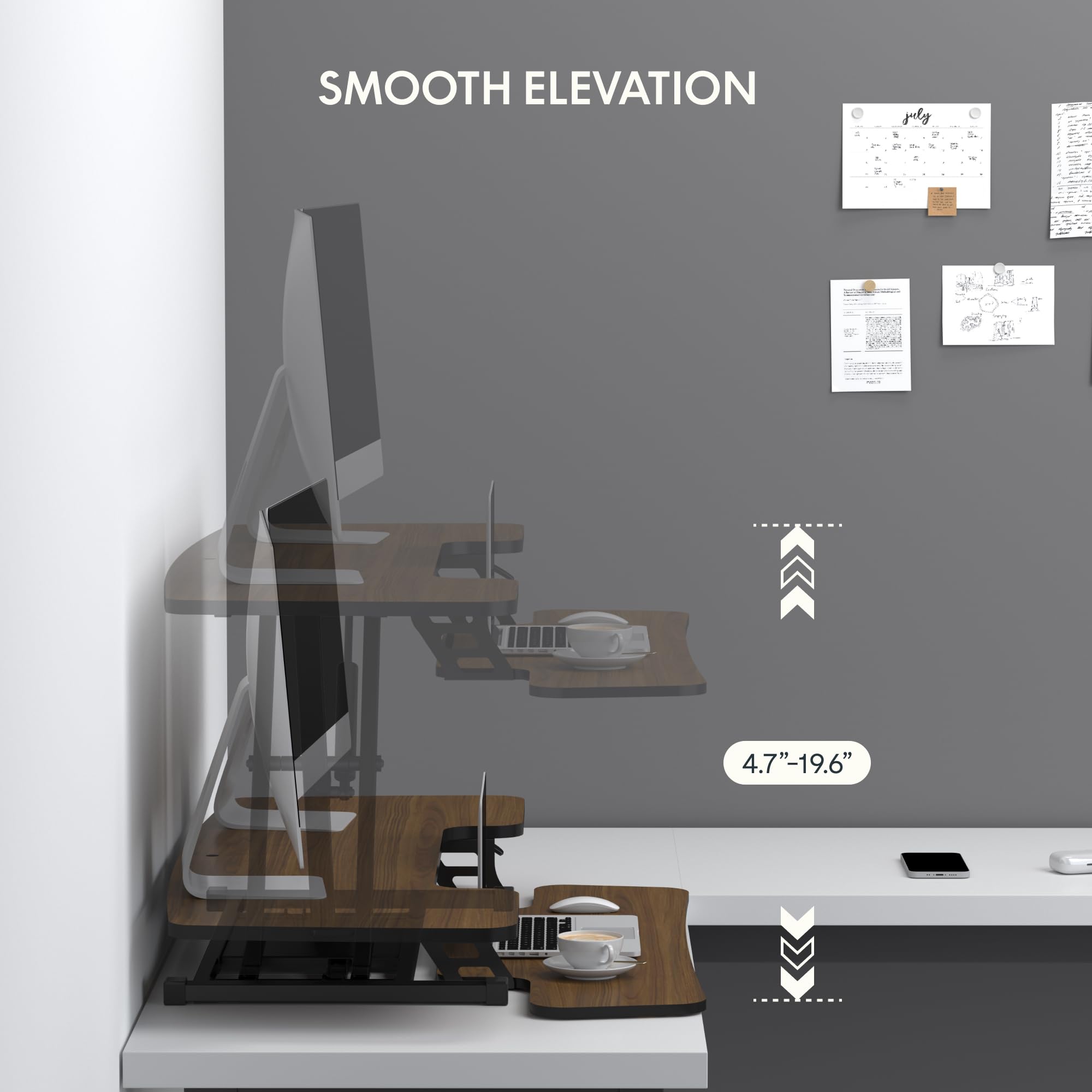 FLXISPOT 42 Standing Desk Converter Sit to Stand up Riser Height Adjustable Monitor and Laptop Workstation with Spacious — view 3