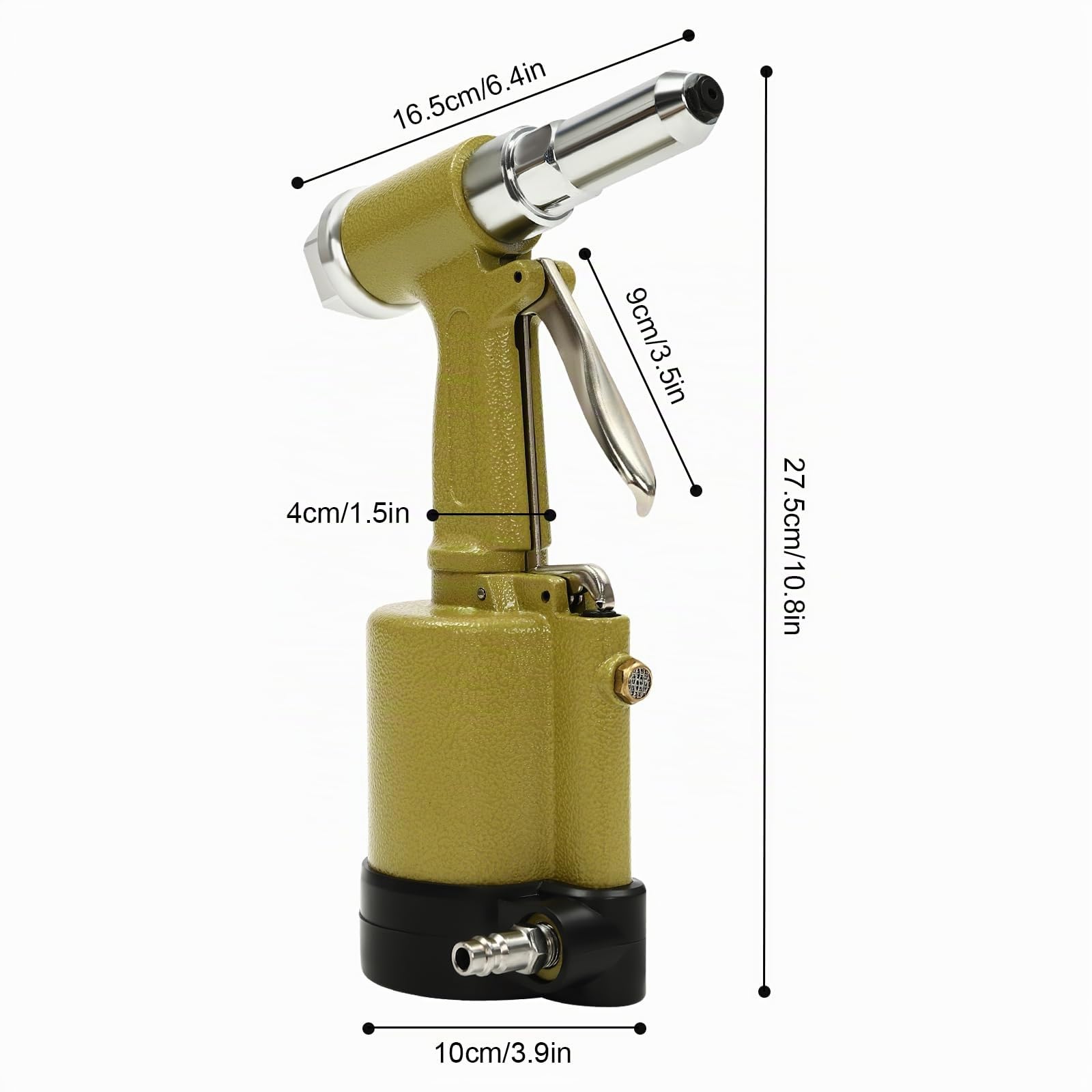 Pistola pneumatica, rivettatrice pneumatica, rivettatrice ad aria compressa, rivettatrice pneumatica, 2,4 mm - 4,8 mm 1/2" NPT, dimensioni ugello 2,4 mm, 3,2 mm, 4 mm, 0,16 pollici, 4,8 mm