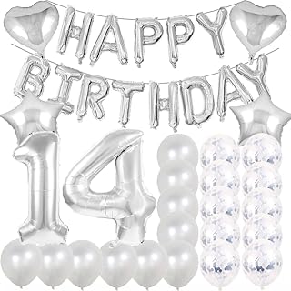 Sweet 14th Birthday Decorations Party Supplies,Silver Number 14 Balloons,14th Foil Mylar Balloons Latex Balloon Decoration,Great 14th Birthday Gifts for Girls,Women,Men,Photo Props
