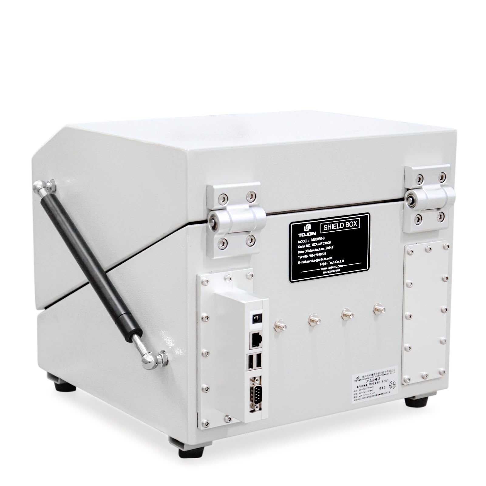 TOJOIN 0.8-8GHz Pequeño Manual RF Shield Box/RF Shield Chamber/RF Recintos, con montaje de deflector de RF y filtro EMI, para 4G/5G/OEM/WiFi/Bluetooth/Móvil I+D y pruebas de producción