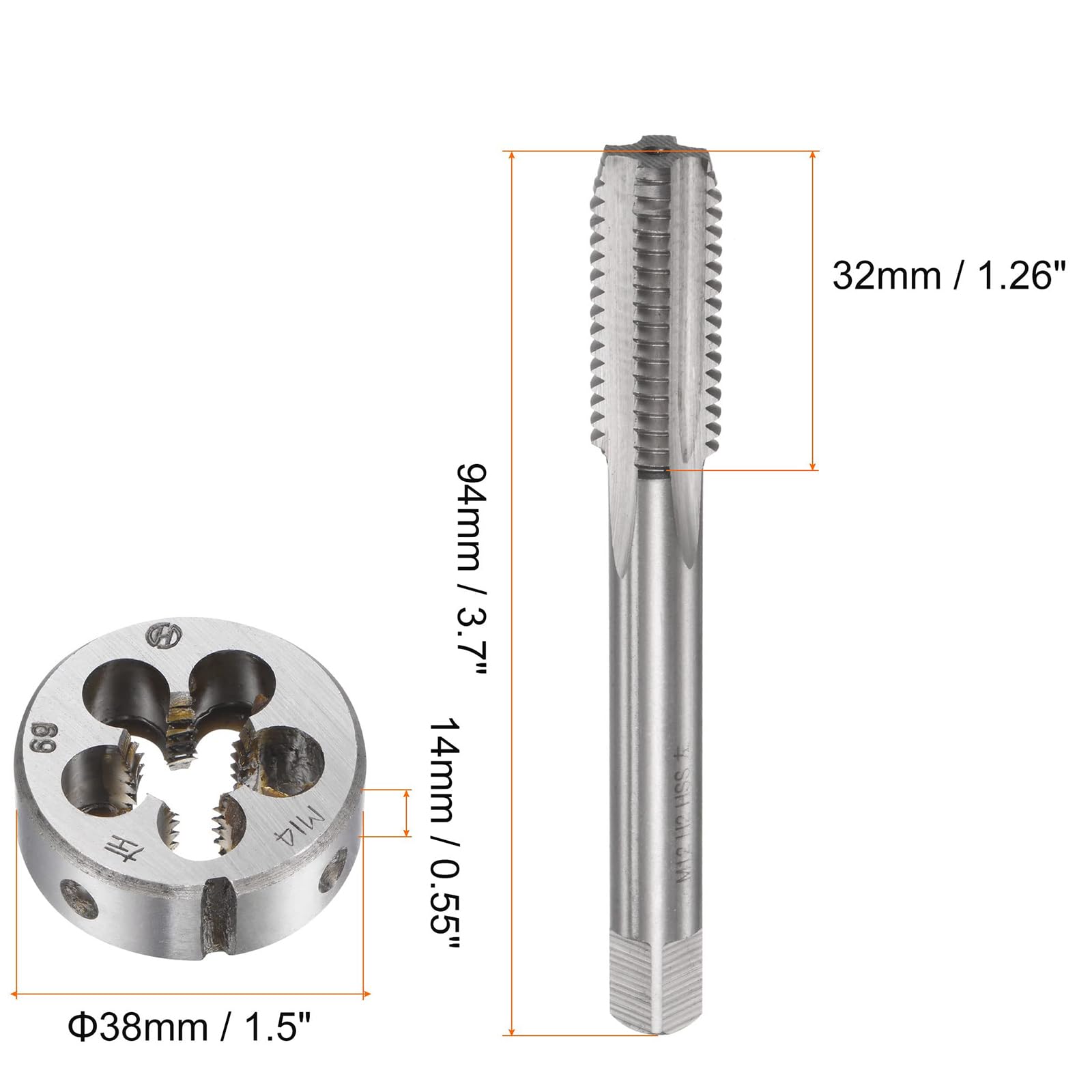 MACHSWON Tap and Die Sets,M14x2mm Metric Left Hand Screw Thread Straight Flute Tap with Round Threading Die,Tap & Die Kit for Nut Screw Bolt Thread Repair - Image 2