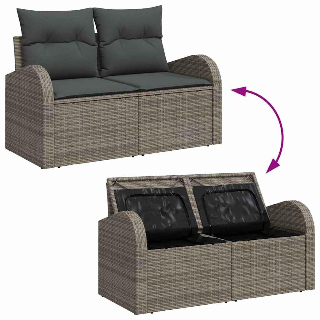 vidaXL Zestaw Sof na Ogród z poduszką 6 pcs Szary Polirattan, Zestaw Sof Sofów, Modułowa Budowa, Wytrzymałe Materiały, Lekkie, Odporne na UV, Idealne do Ogrodu i Tarasu