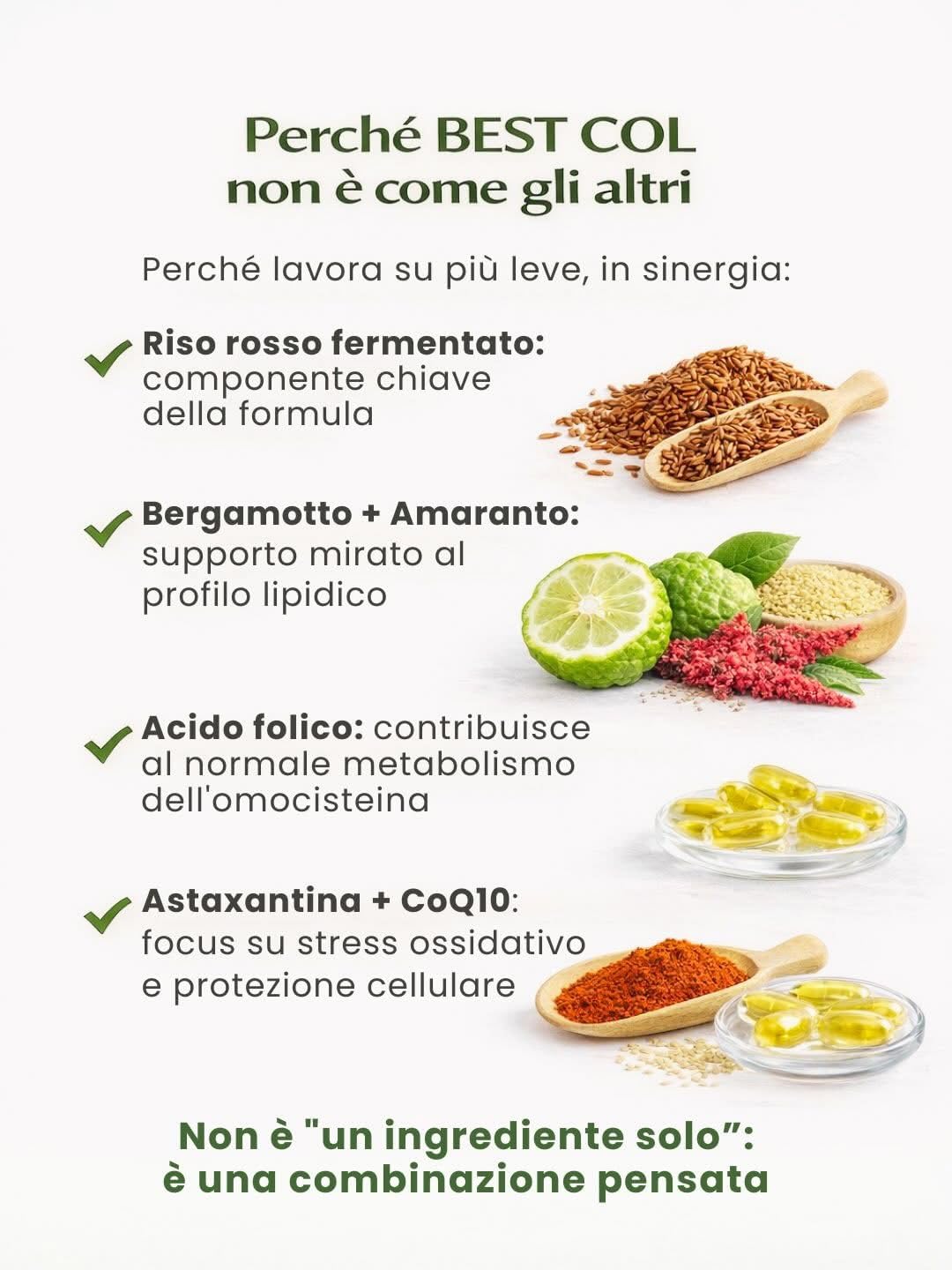 Best Col Nuova Formula - Integratore Alimentare a Base di Bergamotto, Amaranto, Astaxantina, Coenzima Q-10, Riso Rosso e Acido Folico. 90 Capsule