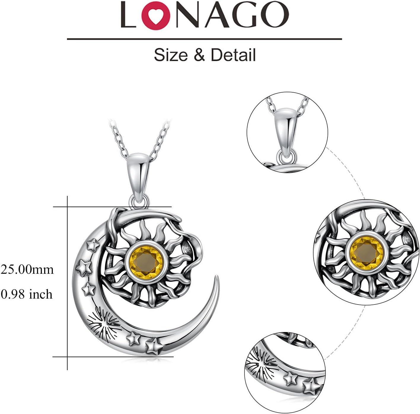 LONAGO Sun and Moon Necklace for Women 925 Sterling Silver Sun Crescent Moon Star with CZ Pendant Necklace Mother's Day Christmas Jewelry Gifts - Image 5