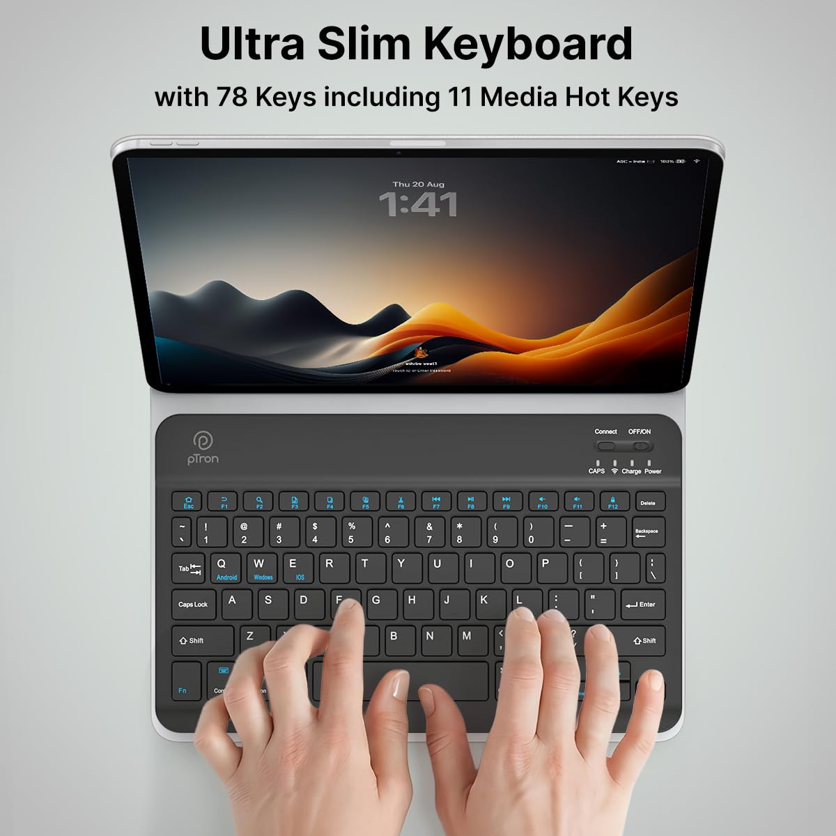 pTron Keyvo KW4 Mini Bluetooth Keyboard & Mouse Combo Set for iPad, Tablets, Smartphones, and Computers, 78 Keys, Ultra-Slim, w/ 1600 DPI Precision Optical Sensor (Black) — Amazon image 5