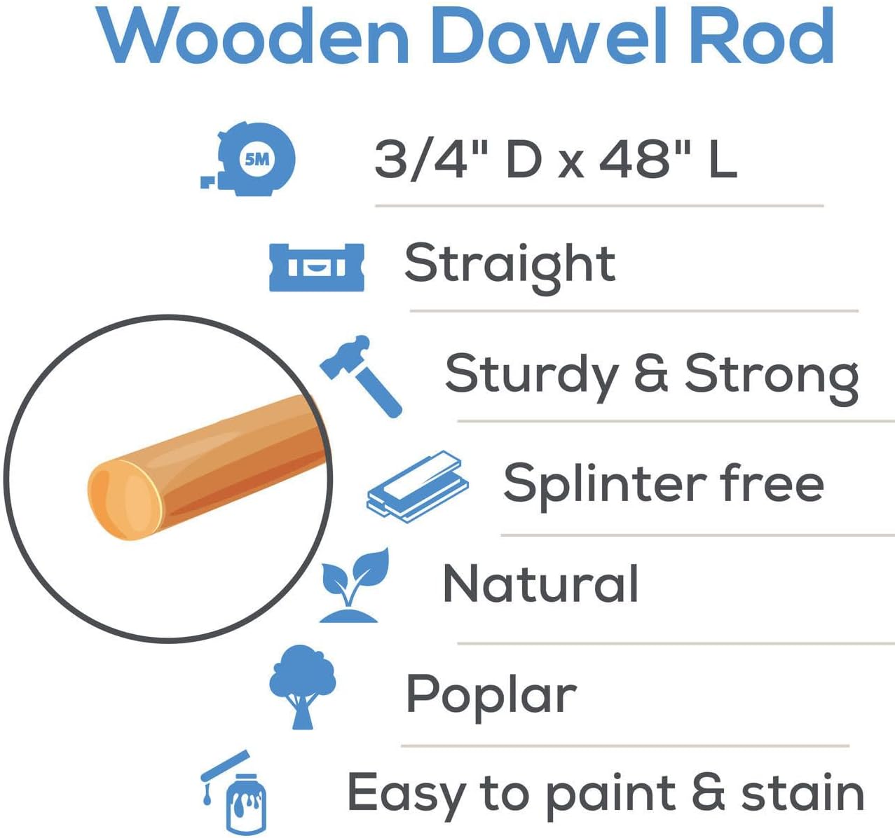 Dowel Rods Wood Sticks Wooden Dowel Rods 3/4 x 48 Inch Unfinished Hardwood Sticks for Crafts and DIYers 50 Pieces by Woodpeckers