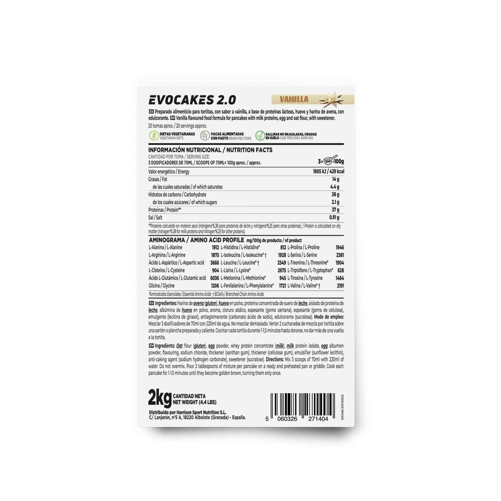 HSN Tortitas Proteicas Evocakes 2.0 | Vainilla 2Kg = 20 Pancakes de Avena con Whey Protein | Fáciles y Rápidas de Hacer Bajas en Azúcar | No Incluye Dosificador | No-GMO, Vegetariano