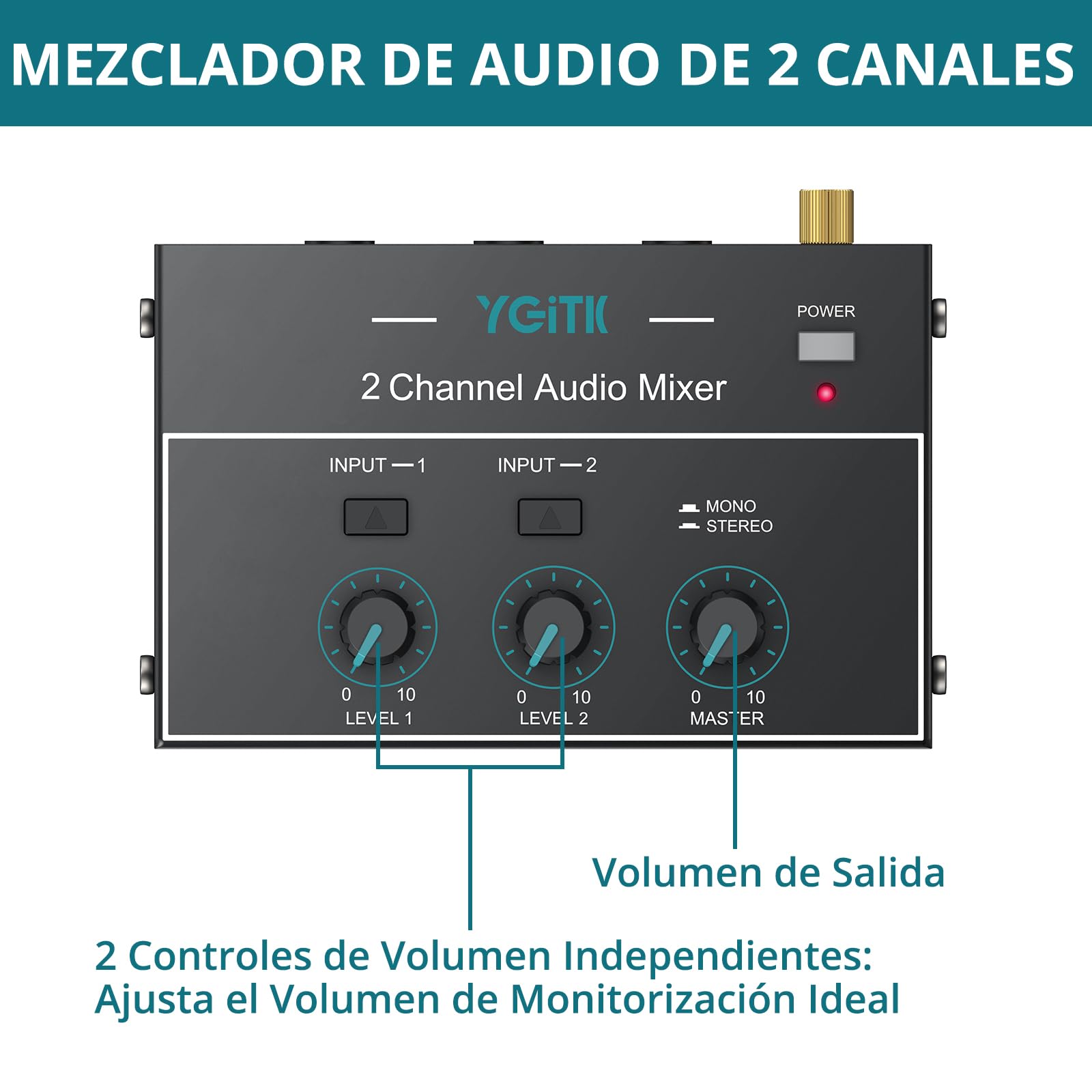 Mini Mezclador de Audio Mezclador de Línea Estéreo de 2 Canales de 6.35mm+3.5mm TSR, 4 Entradas y 1 Salida, para Guitarras, Bajo, Teclados, Micrófono Dinámico