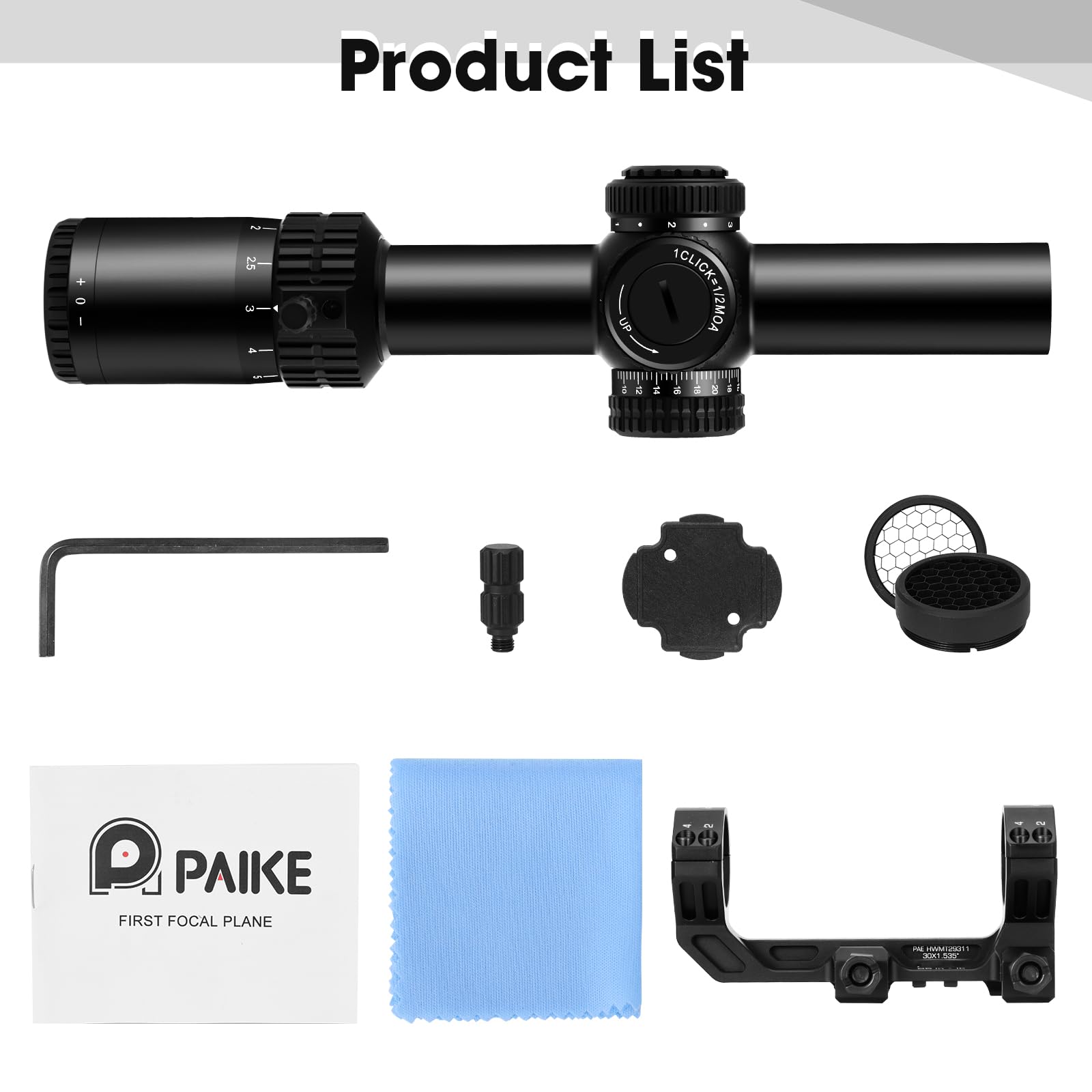 Paike 1.2-6x24 LPVO FFP Zielfernrohr, rot beleuchtetes BDC-Absehen, erste Bildebene, mit freitragender Montage