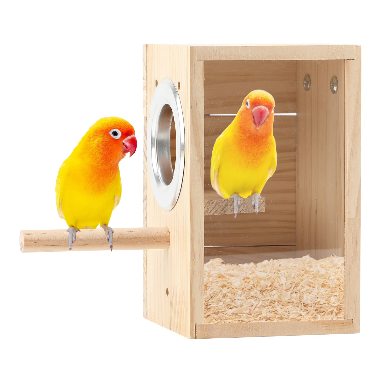 Rypet Transparent Bird Nest Boxes, Wood Parakeet Nesting Box for Cage, Upright Bird Nest Breeding Box with Perch Bird Cage House for Parakeet Lovebirds Budgie Finch Parrotlets Canary S