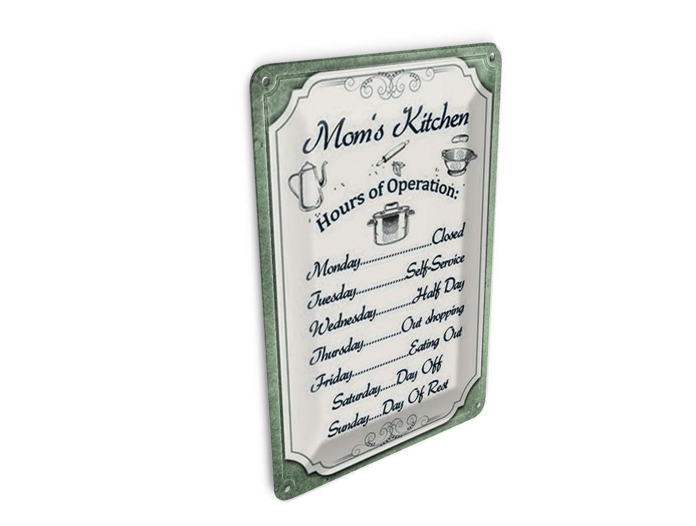 Femer Tin Postcard Saying 10 x 14 cm Mom's Kitchen Hours Operation Decorative Sign