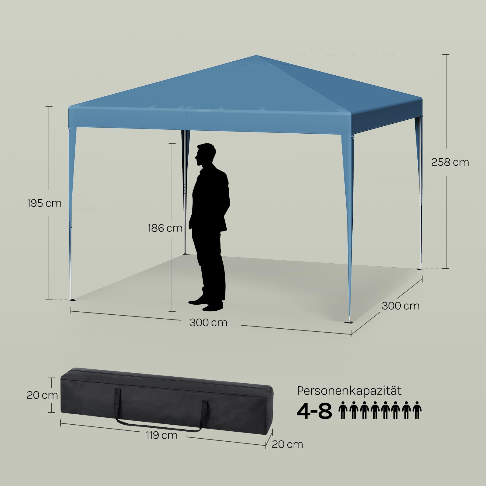 WOLTU Faltpavillon 3x3m Pop up Event Pavillon Gartenpavillon Blau