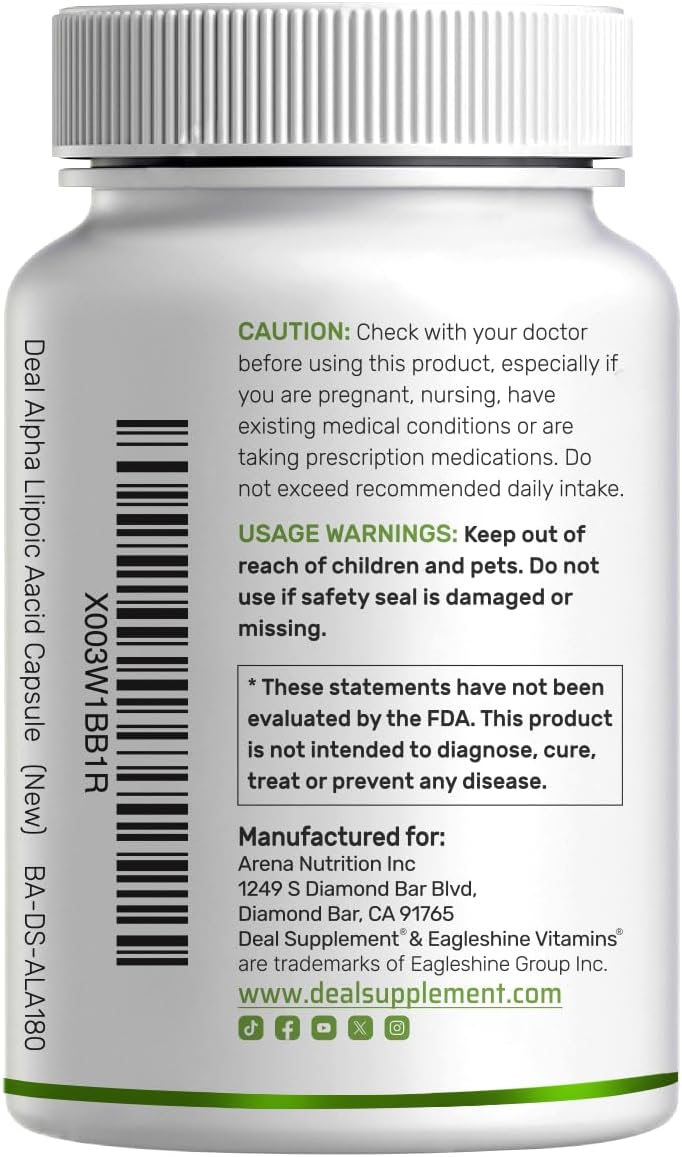 Alpha Lipoic Acid 1,000mg, 180 Veggie Capsules – 50/50 R-ALA & S-ALA for Max Bioavailability – Antioxidant Supplement – Energy & Nervous System Support – Non-GMO - Image 7