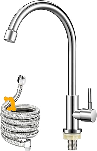 Solo grifo de agua fría, acero inoxidable de níquel cepillado de un solo agujero, grifo de fregadero de agua fría de arco alto para cocina,