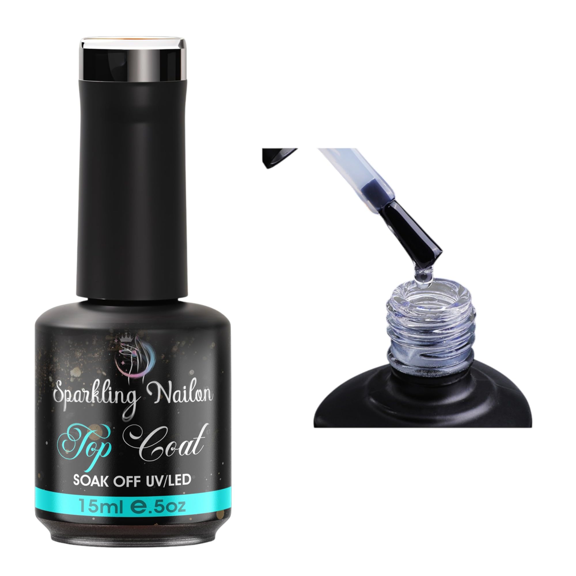 Professional Nail Top Coat, Low Odor, Non-Toxic, Skin Friendly, UV/LED Soak Off Formula, 15ml