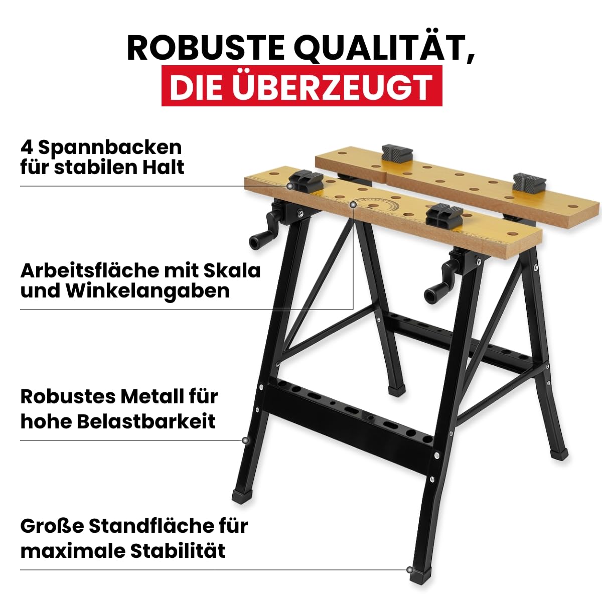 WALTER Werk- und Spanntisch, 100 kg Tragkraft, große Arbeitsfläche, klappbar und vielseitig verstellbar, universell einsetzbar, zum Schleifen, Sägen oder Einspannen von Werkstücken, Arbeitshöhe 77 cm