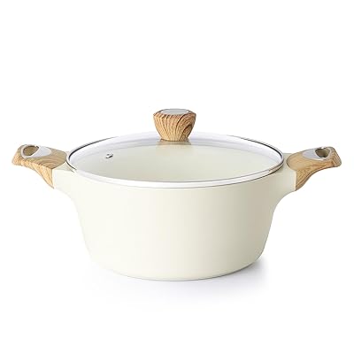 SENSARTE Ceramic Nonstick Stock Pot with Lid, 2.6/4.5/6.6/8.5 QT Soup Pot Casserole Pot, Non-toxic Healthy Pasta Pot, Large Cooking Pot Stew Pot, Induction Compatible, PFOA PFAS PTFE Free, White