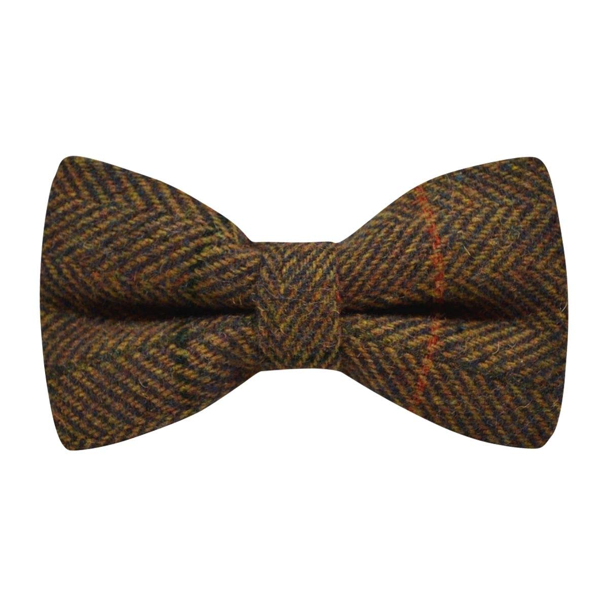 King & Priory Luxury Dijon Brown Herringbone Check Bow Tie, Tweed