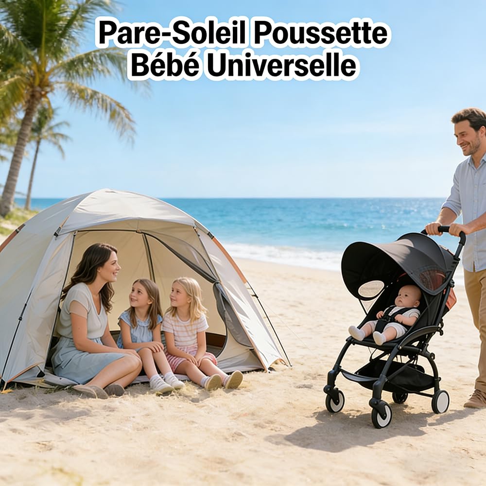 Pare-Soleil Poussette Bébé Universelle Auvent de Poussette bebe Confort Respirant Pare Soleil de Landau Nacelle Anti UV UPF50+ Housse de Protection Coupe-Vent Couverture Soleil Poussette Etanche