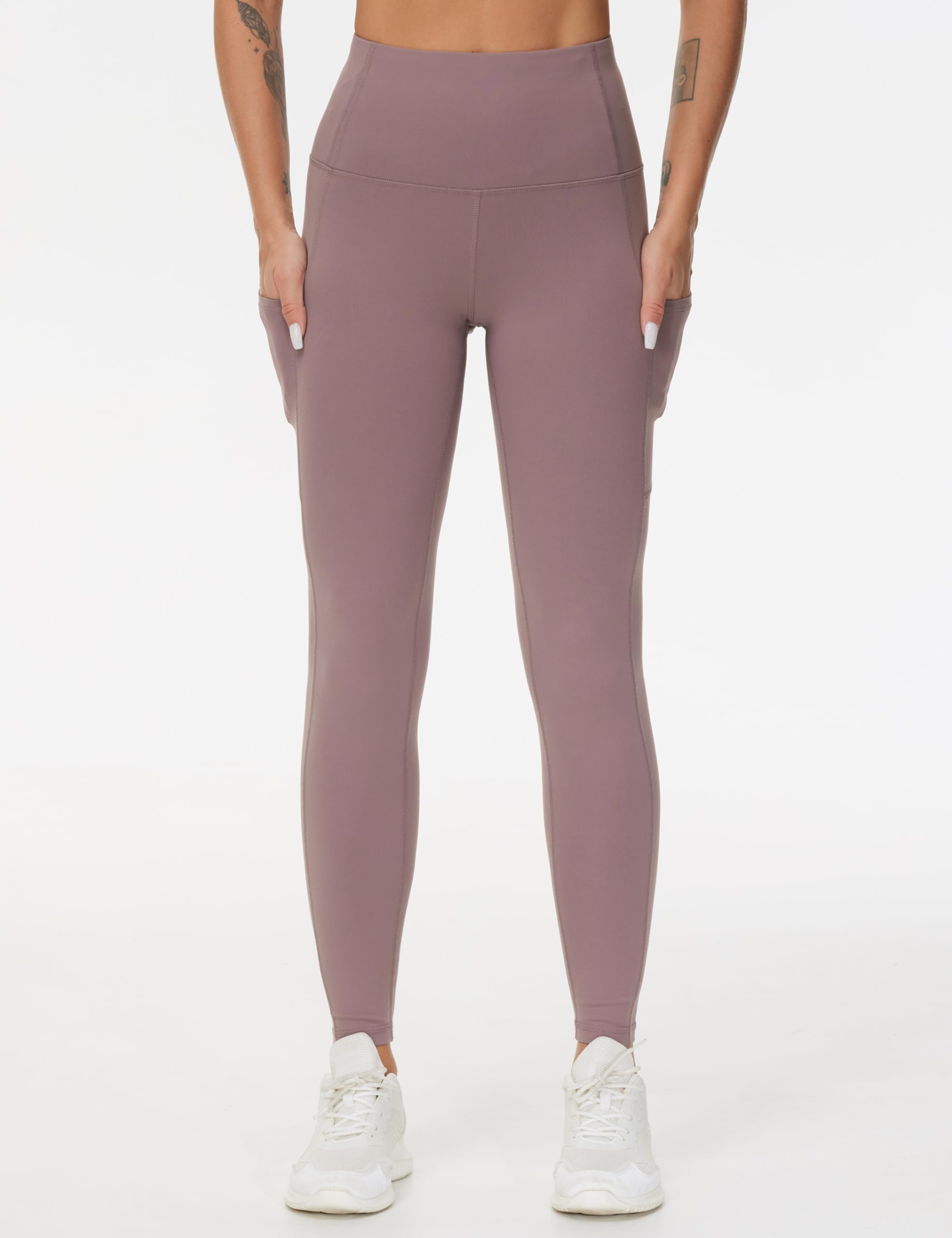 Dragon Fit High Waist Yoga Leggings with 3 Pockets,Tummy Control Workout Running 4 Way Stretch Yoga Pants Brown Purple