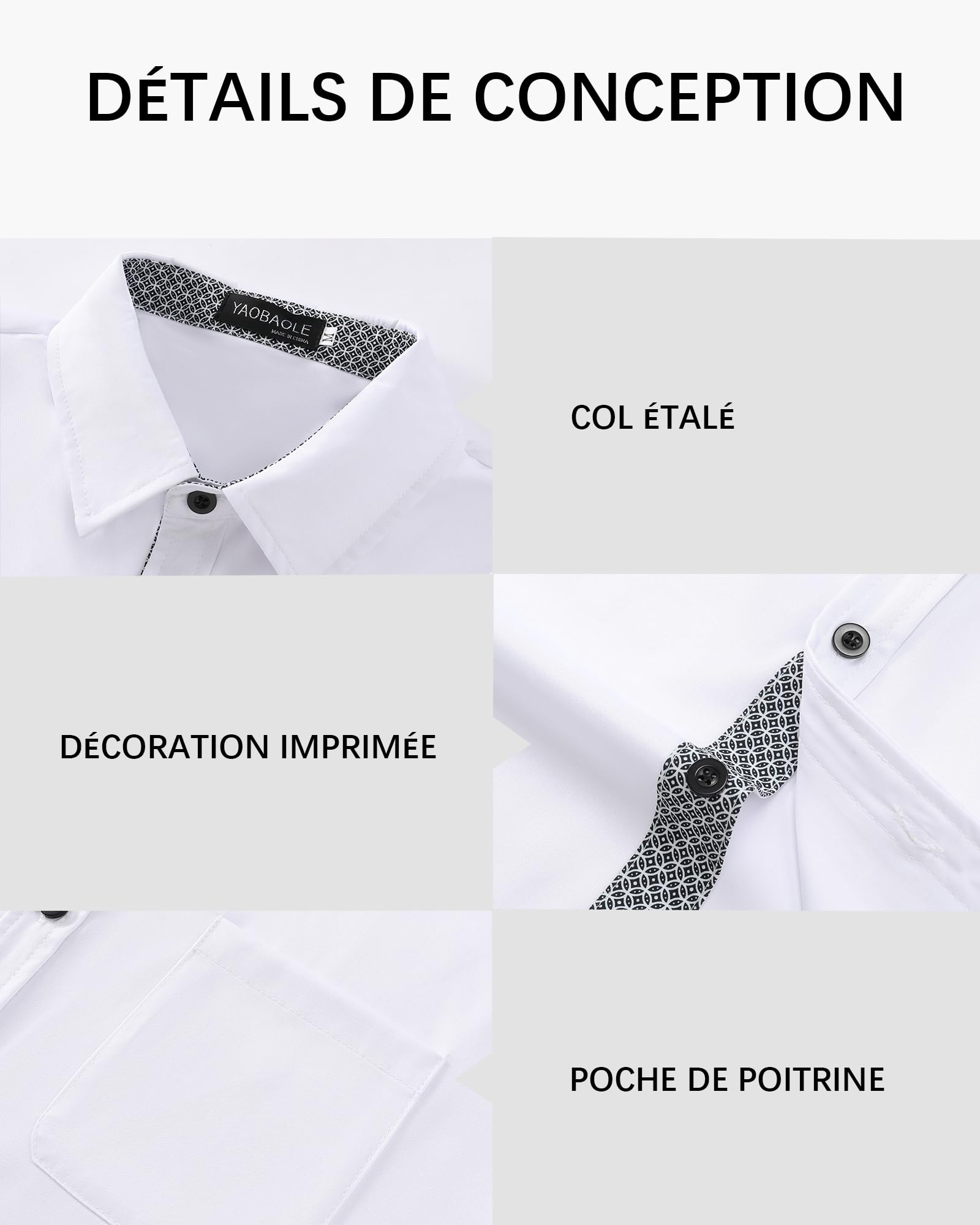 YAOBAOLE Chemise Homme Mariage Manches Courtes Chemises Hommes Habillées Regular Fit Casual Business Formelle avec Poche