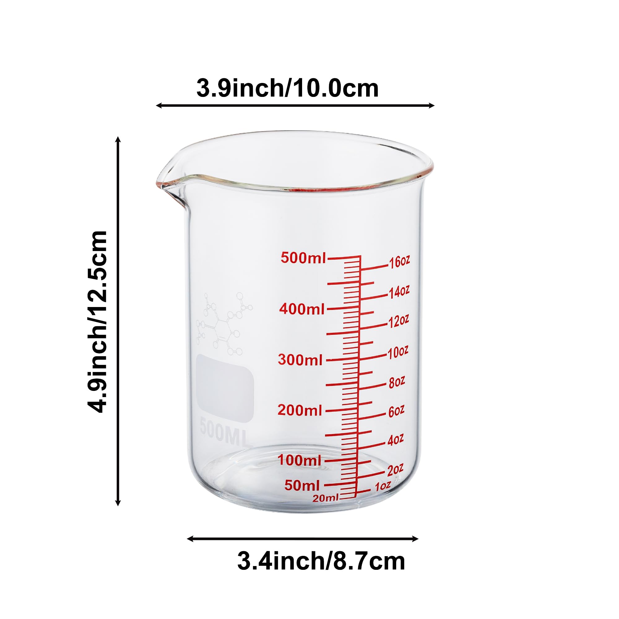 Vaso medidor de vidrio de borosilicato alto, boquilla en forma de V, vaso medidor de vidrio de 500 ml para cocina o restaurante, fácil de leer