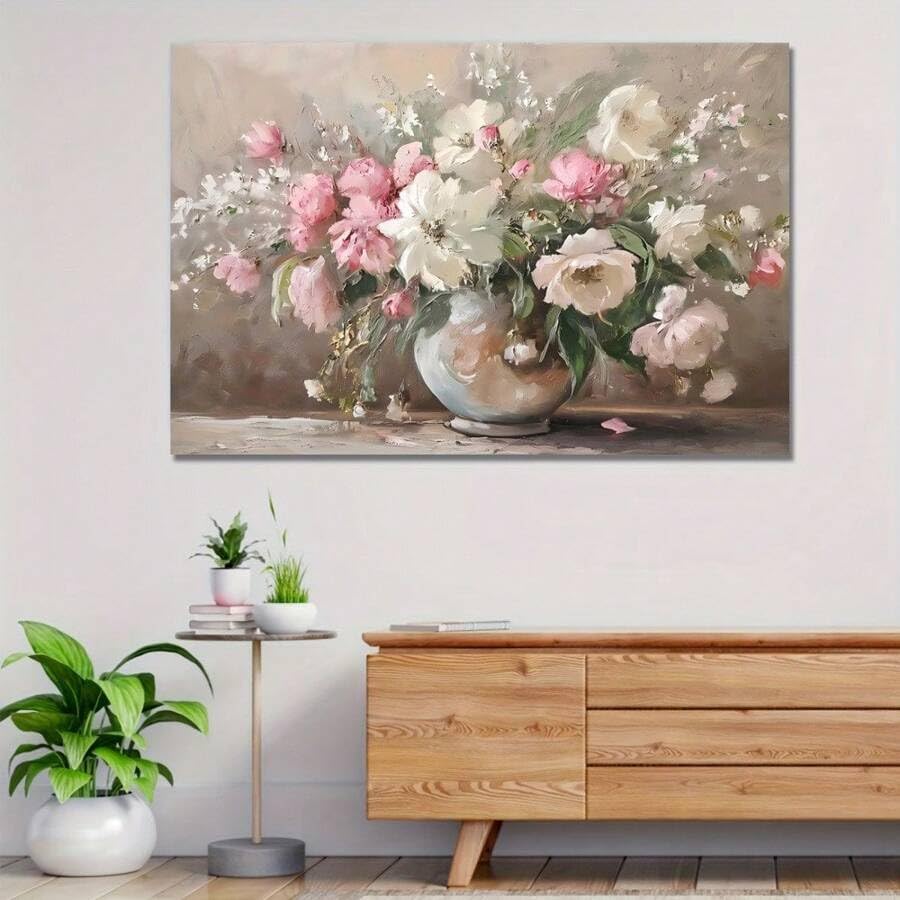 Tableau floral sur toile XINBAO 80x120cm déco vase antique rustique - 4