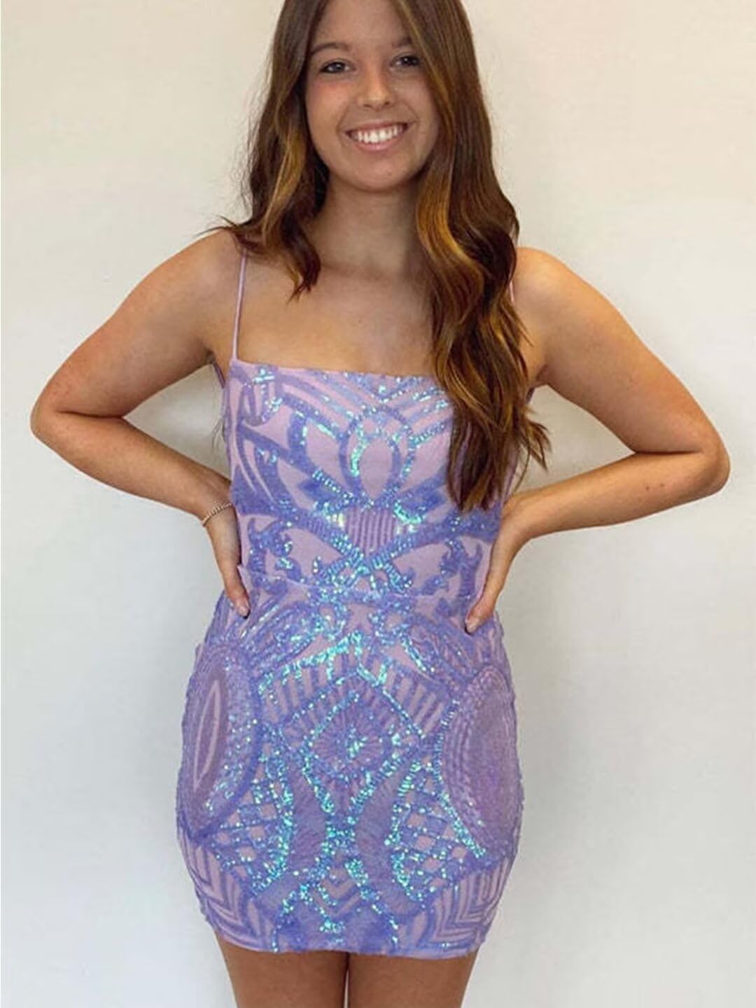 Sparkly Sequin Homecoming Dress for Teens Tight 2024 Spaghetti Straps Short Prom Gown