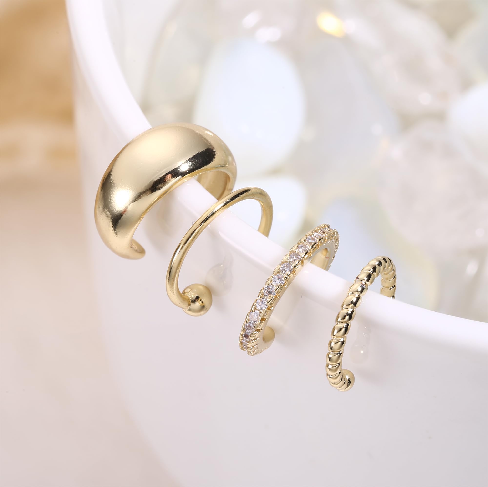 FUNRUN JEWELRY Ear Cuff Earrings for Women Non Piercing 14K Gold Plated Ear Cuffs Non Pierced Adjustable Fake Earrings 3-4PCS