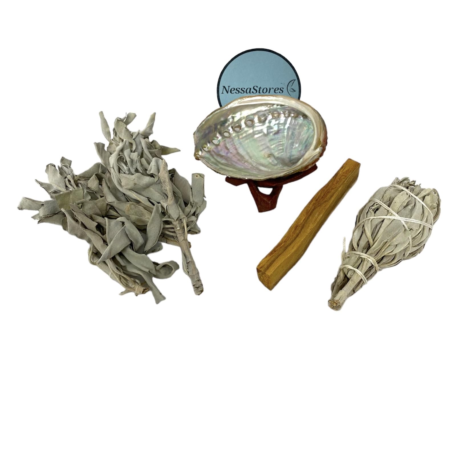 NESSASTORES 1 Sage Smudge Kit with Palo Santo, White Sage, Abalone