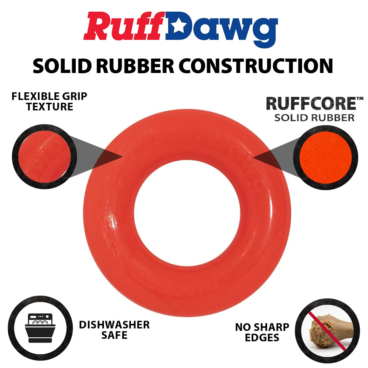 Ruff Dawg Dawg-Ring - Giocattolo indistruttibile per cani fino a 18,1 kg, misura media, 15,2 cm, colore: Rosa