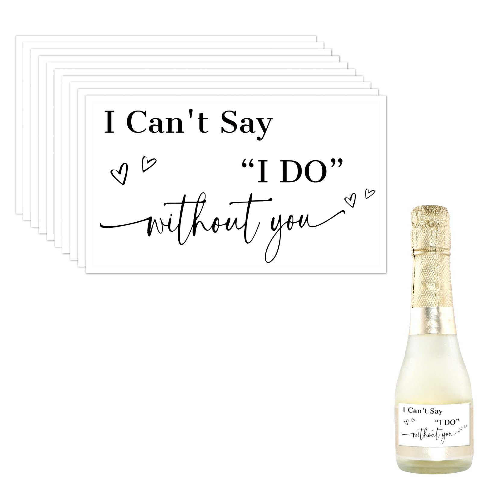 BOXOB 10pcs Bridesmaid Proposal Mini Champagne Labels, Black I Can't Say I Do Without You Stickers Bridesmaid Proposal Stickers Decor for Bridal Shower Bachelorette Party Supplies Decorations