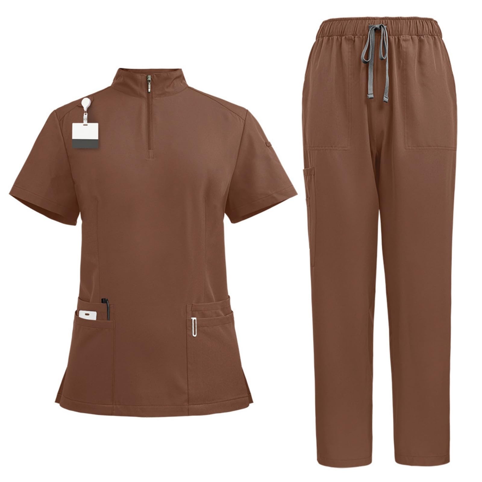 YMADREIG Scrubs for Women Set V Neck Scrubs Top Drawstring Jogger Scrub Pants 4 Way Stretch Medical Nursing Uniforms 5 Pocket