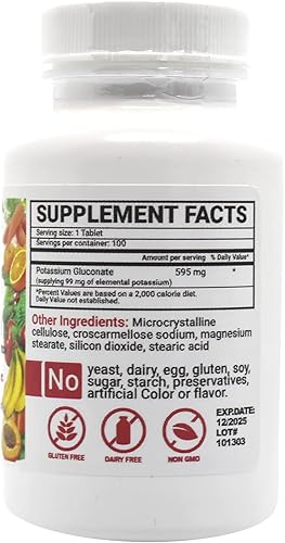 Miniatura 3 de Peter Gillham's Life Essentials - Tabletas de gluconato de potasio de 595 mg, 100 tabletas, compatible con el equilibrio de electrolitos, fabricado