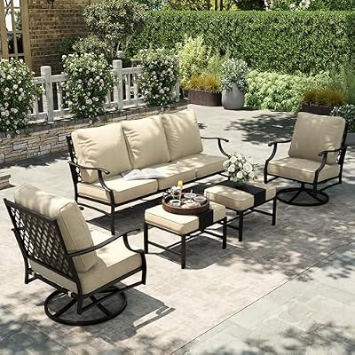 HERA'S HOUSE 5-Piece Metal Wrought Iron Outdoor Conversation Set, 7 Seats