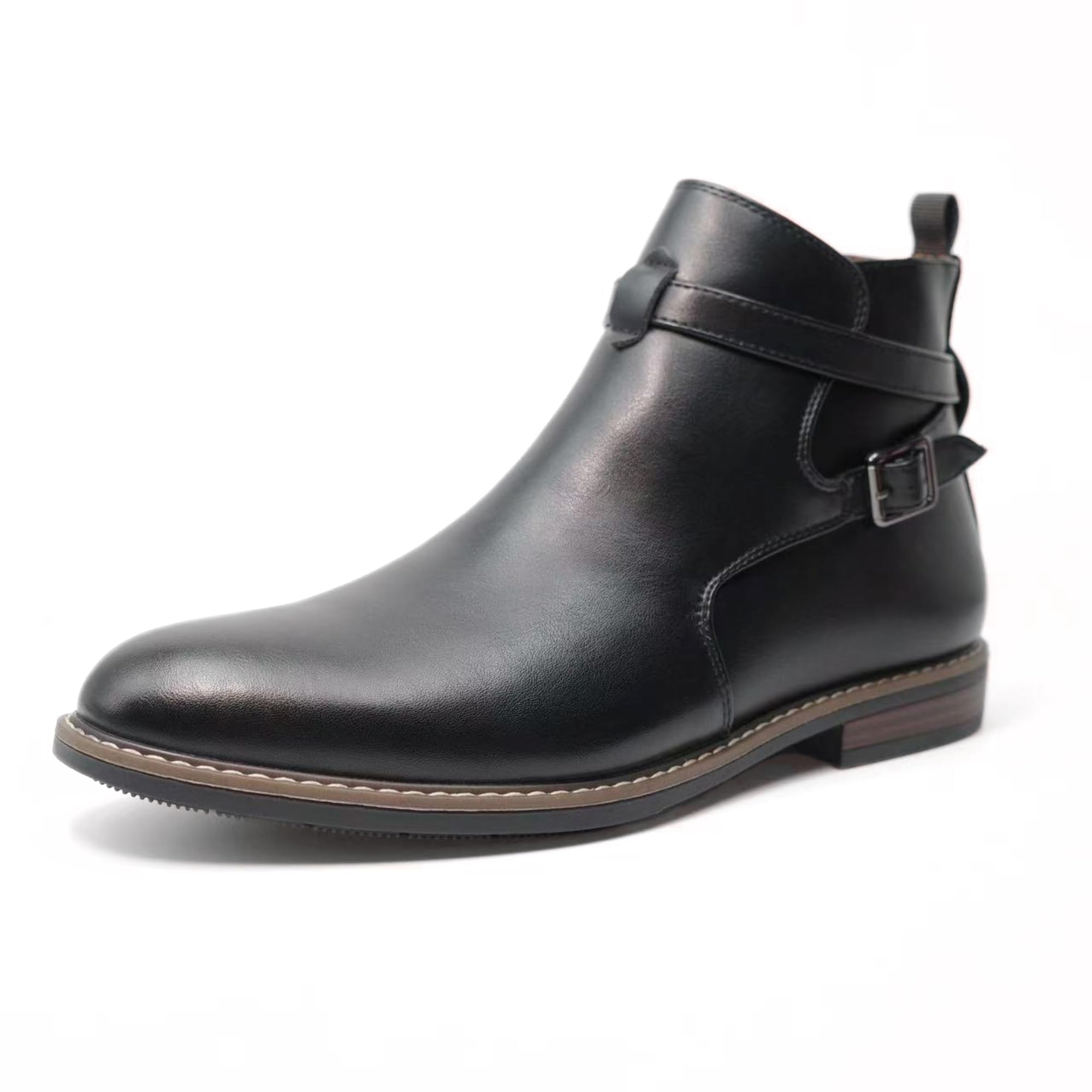 Finishing & Sewing Botines Chelsea para hombre de piel marrón con correa de hebilla