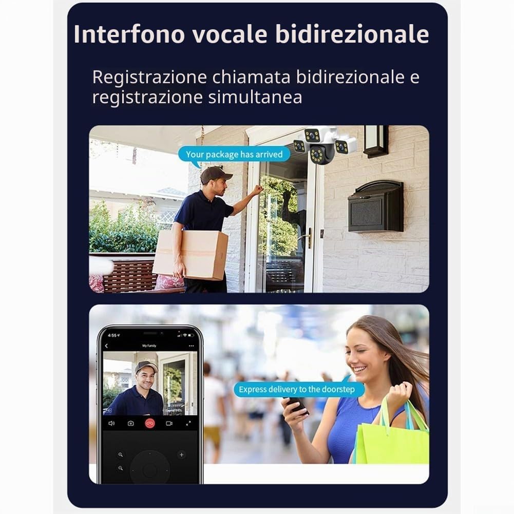 Whychstore Telecamera di sicurezza 4K HD WiFi, telecamera di sicurezza per esterni, tre obiettivi, 10 MP, telecamere domestiche professionali, visione notturna a colori, impermeabile (UK200)