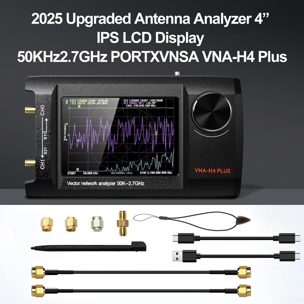 NanoVNA-H4 Analyseur d'antenne vectorielle, écran LCD IPS de 10,2 cm, analyseur d'antenne vectorielle 50 KHz-2,7 GHz, prend en charge la carte S D batterie intégrée de 5000 mAh (sans boîte)