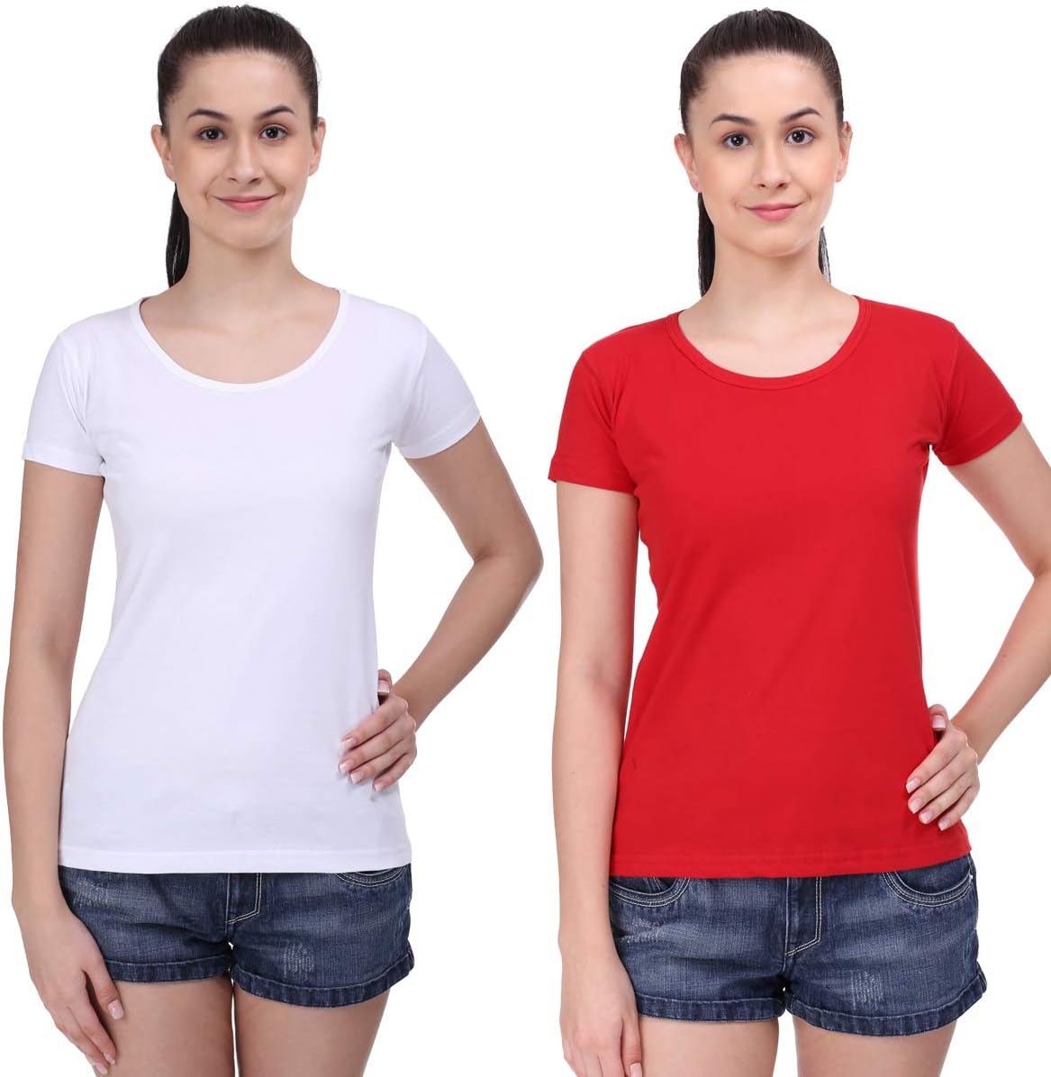 STATUS MANTRAPlain Tshirt for Women Combo Pack of 2 | Cotton Half Sleeves Solid Casuals