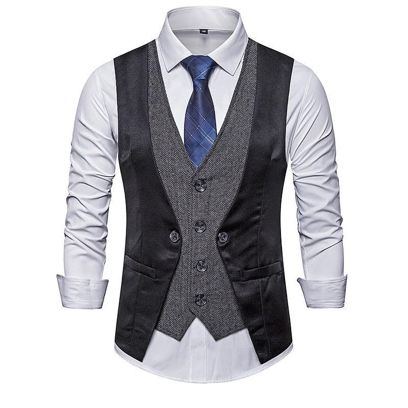Mens Suit Vest Casual Wedding Business Button Waistcoats Dress Vest Herringbone Tweed Prom Party Formal Layered Vests