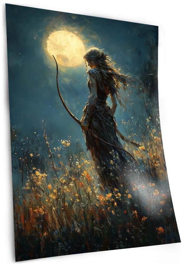 Moody Artemis Fine Art Print - Greek Goddess of Hunting Unframed Celestial Mythology Wall Decor Pagan Poster Deity