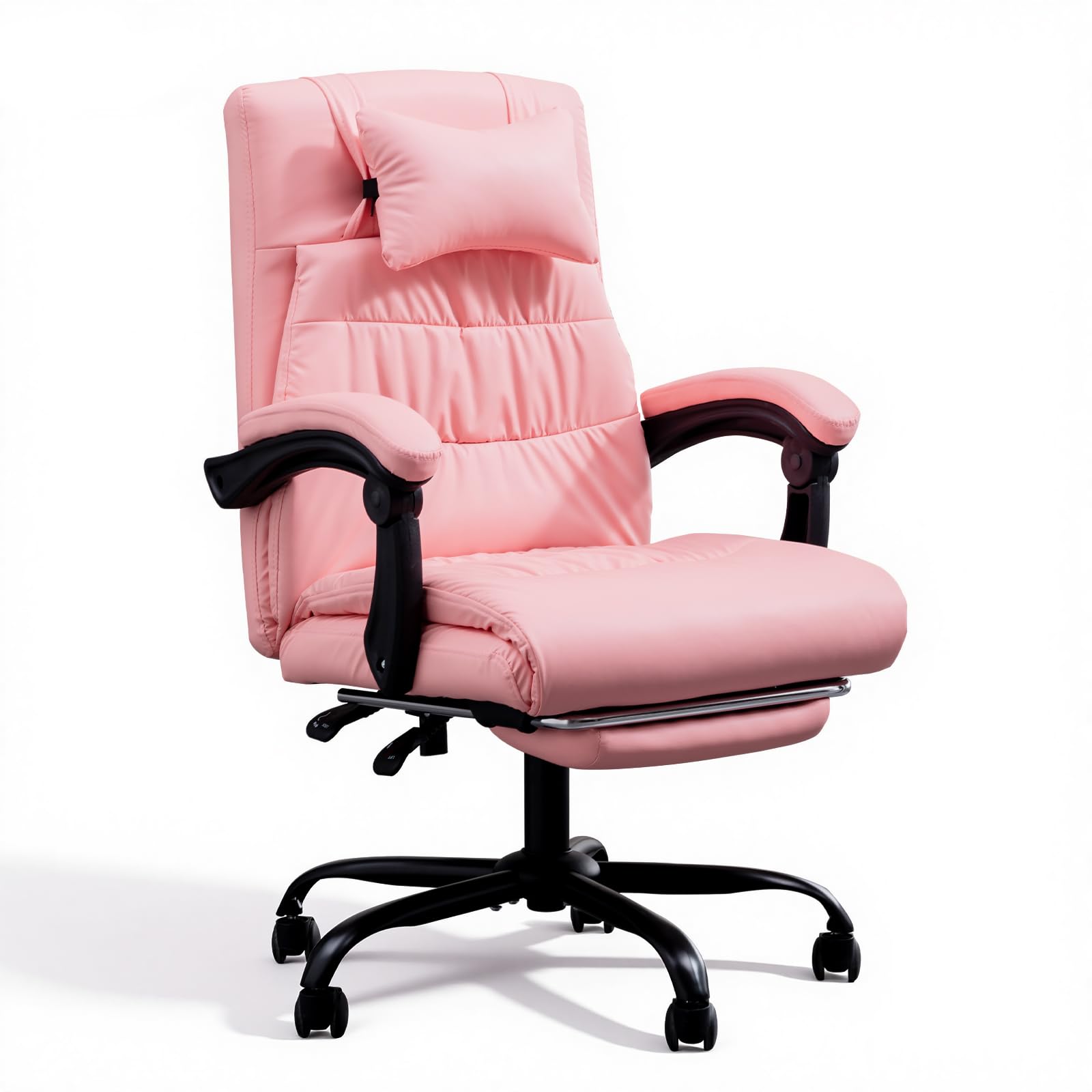 Panana Office Chair with Padded Armrest Head Pillow Reclining Chair Swivel Gaming Racing Chair (Pink, with Footrest) โ image 1