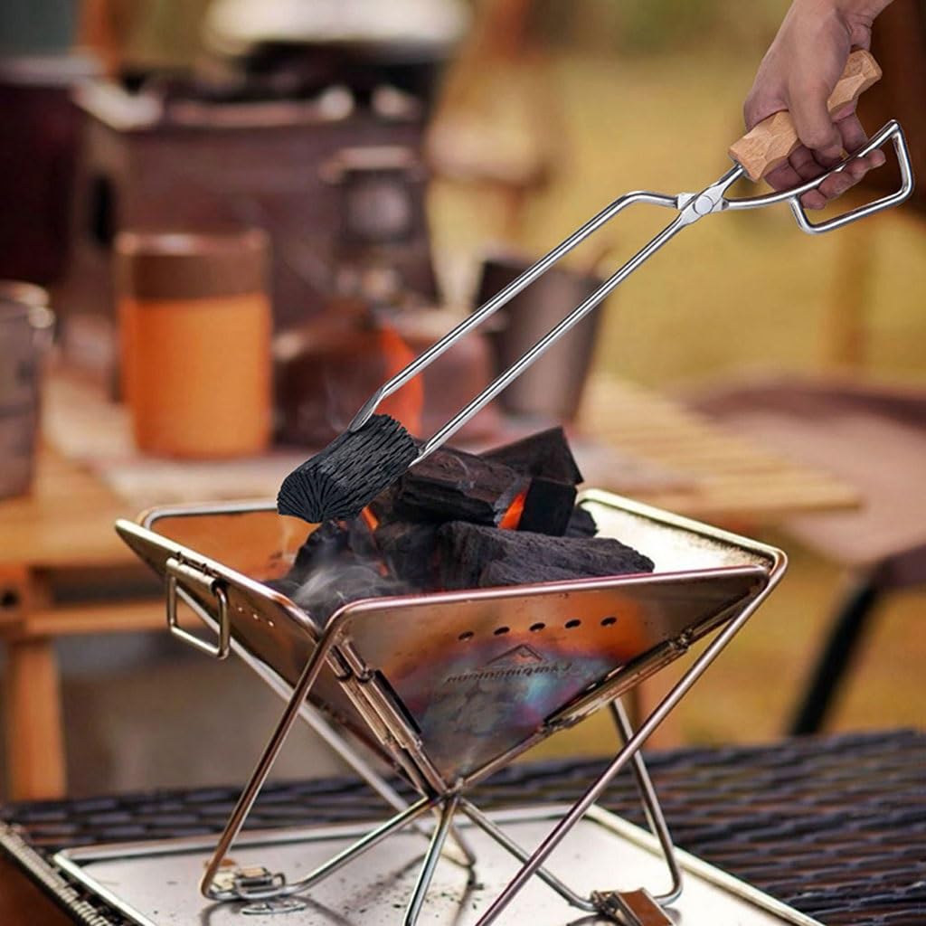 Pinze da fuoco in acciaio inossidabile for barbecue, camino e stufa da esterno, pinze lunghe for legna da ardere for tronchi, uso in campeggio e braciere