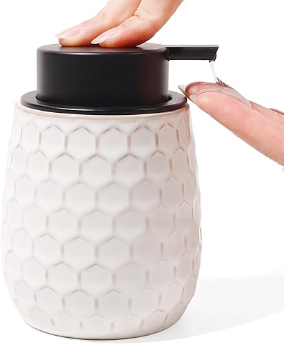 Dispensador de jabón, dispensador de jabón de manos líquido de cerámica de 13 onzas con diseño de panal para cocina o baño, dispensador de loción