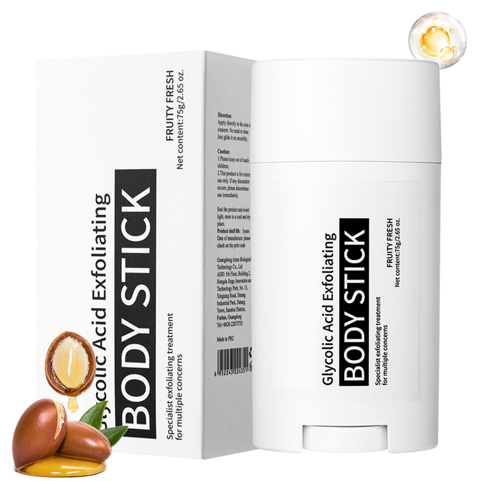 Stick esfoliante per il corpo all'acido glicolico, lozione esfoliante, leviga la pelle ruvida, riduce l'aspetto della cellulite, effetto pelle radiosa, stick per la cura del corpo per ascelle, gambe