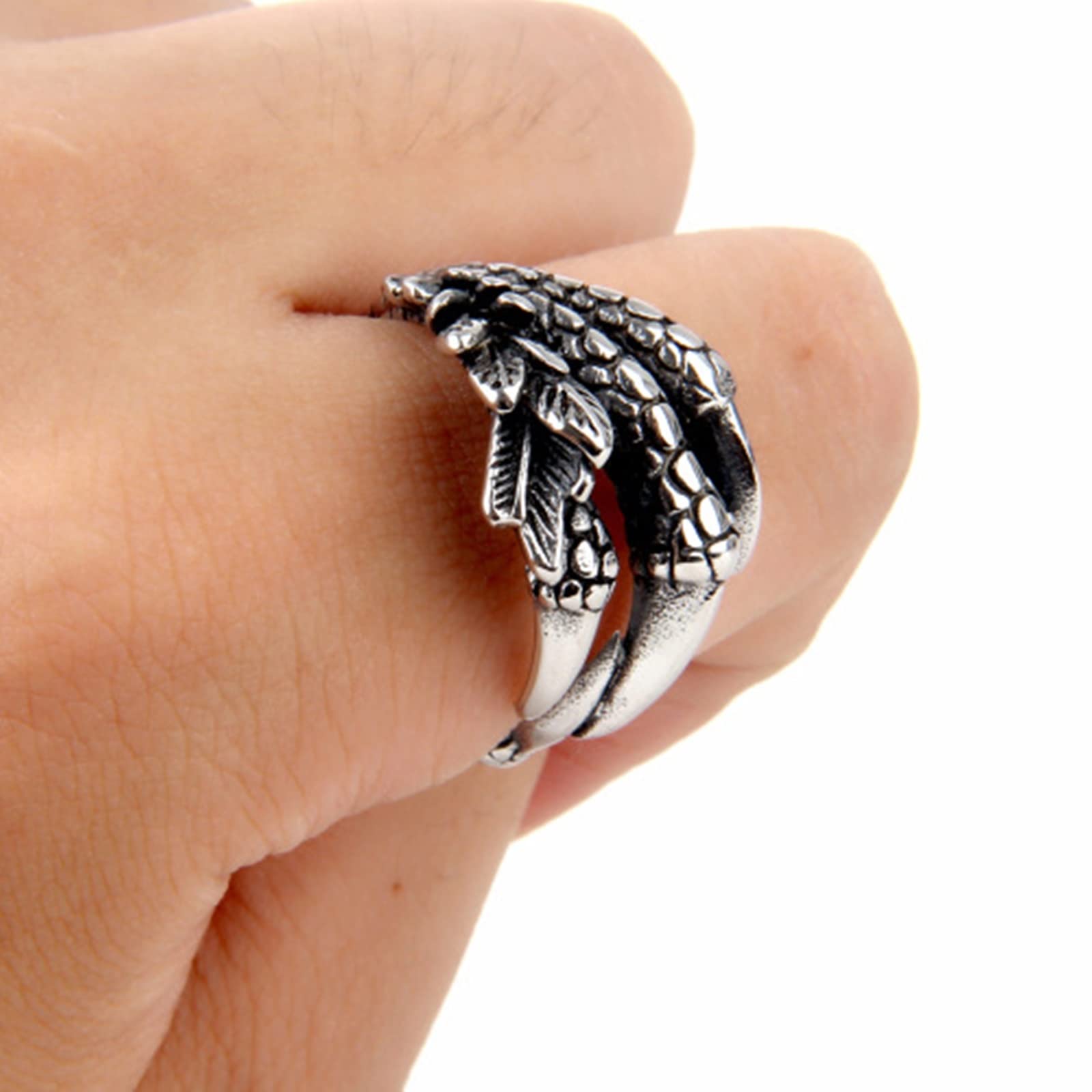 Anello in Acciaio per Uomo Anelli Uomo Fascia Larga Anello con Artiglio D'Aquila Punk Rock Anello Acciaio Argento Taglia 17 to 30