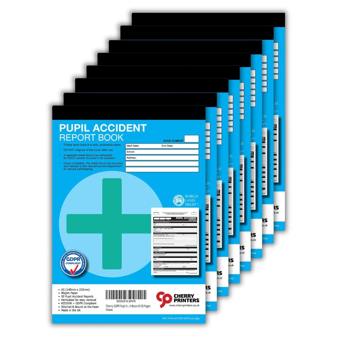 Cherry Printers | GDPR Pupil Accident Report | A5 | 50pages | 8 Pack