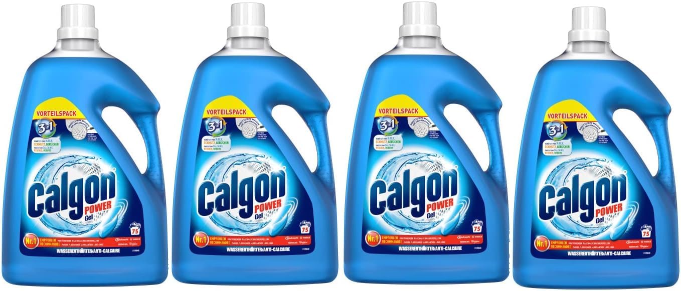 Calgon 3-in-1 Power Gel – Waschmachinen-Entkalker gegen Geruch, Kalk und Schmutz – Schützender Wasserenthärter für die Waschmaschine – 4 x 3,75L